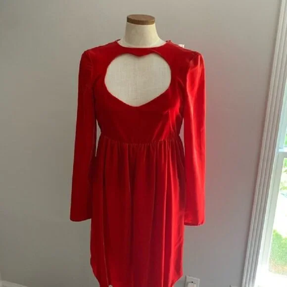 Chloe' Red Velvet Heart Cut-Out Mini-Dress - Picture 2 of 7